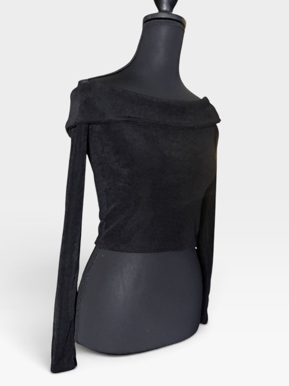Edikted Black Semi Sheer Off Shoulder Long Sleeve Top S